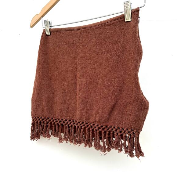 Savannah Morrow Fringe Mini Skirt Knit Rust Boho Small Bohemian Festival - Picture 6 of 10